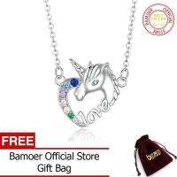 BAMOER Lucky Licorne สร้อยคอสั้นลายหัวใจสำหรับผู้หญิง Choker สั้น925เงินสเตอร์ลิงสำหรับเด็กผู้หญิงถ่านหินเครื่องประดับแฟชั่น SCN348