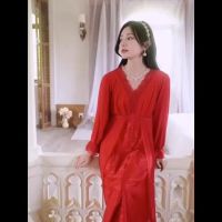 Ao Dai ใหม่ Sleepwear ผู้หญิง Pure ปรารถนา Court ลูกไม้หวาน Fairy ลมฤดูใบไม้ผลิและฤดูใบไม้ร่วงแขนยาวตาข่ายเส้นด้ายกับแผ่นหน้าอก 200 กิโลกรัม Sleepwear ins กระแส