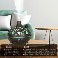 Humidifier Aromatherapy Essential Oil Diffuser Hollow Wood Grain Remote Control Ultrasonic Air Humidifier Cool with 7 Color LED