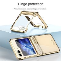 Electroplating Clear Phone Case For Samsung Galaxy Z Flip 5 4 3 Flip5 Flip4 Flip3 Hinge Protection Anti-Drop Transparent  Cover