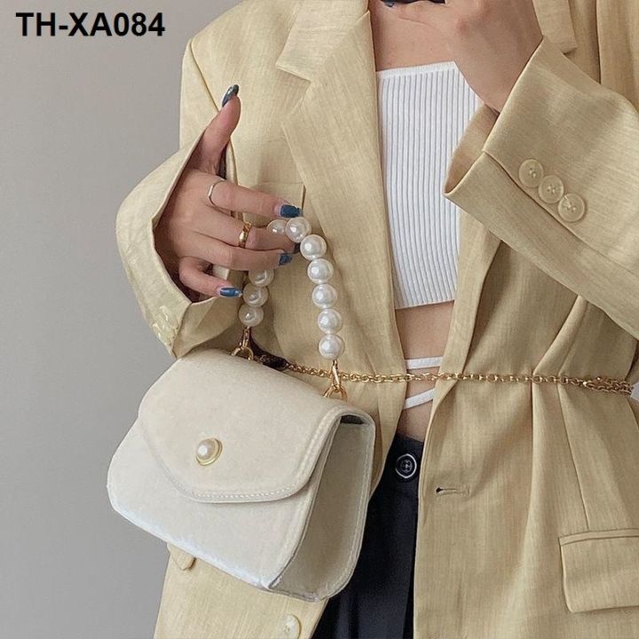 pearlแบบพกพากระเป๋าสี่เหลี่ยมขนาดเล็กผู้หญิง2022ฤดูใบไม้ร่วงและฤดูหนาวใหม่suede-chainกระเป๋าไหล่แนวทแยง