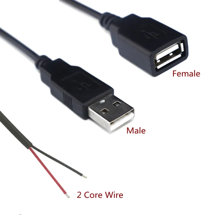 2pcs 5v Usb 2.0 Male Jack 2 Pin 2 Wire Power Charge Cable Cord 