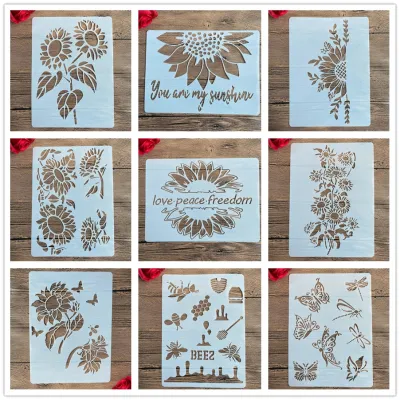 A4 29 x 21cm DIY Stencils Wall Painting Scrapbook Coloring Embossing Album Decorative Paper Card Templatewall. sunflower