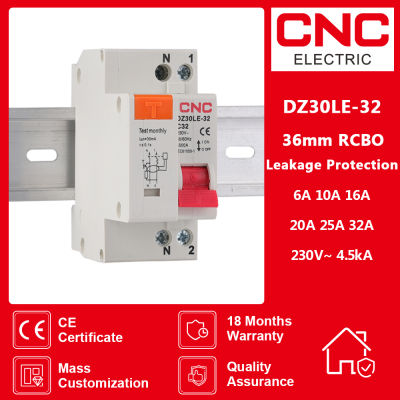 DZ30LE-32 CNC 230V 1P N 36Mm Pemutus Litar Semasa Sisa dengan Perlindungan Kebocoran Semasa dan Pendek RCBO MCB