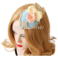 NEW Wholesale fashion velvet lace rose flower top hat clips party hairclips and barette hair accessories+63