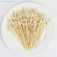 ❆❐ 100Pcs White Pearl Bamboo Food Fruit Picks Wedding Party Disposable Cake Dessert Cocktail Sticks Buffet Cupcake Toothpick Skewer