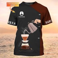 [High quality inventory] Newest Summer Men‘s Barista T-shirt Coffee Lover Custom Name 3D Printed t shirt Unisex Casual Tshirt Coffee Shop Uniform DW102