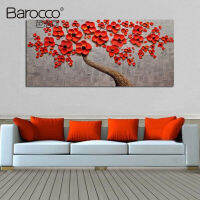 Barocco มือวาดมีดดอกไม้ต้นไม้ภาพวาดสีน้ำมันนามธรรมบนผ้าใบ Modern Home Art ตกแต่ง 50x100 ซม. 60x120 ซม. 70x140 ซม. 80x160 ซม. ขนาดใหญ่