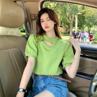 Femininechic เสื้อยืดคอกลม แขนพัฟ ฉลุลาย ใส่สบาย แฟชั่นเกาหลี สําหรับผู้หญิง