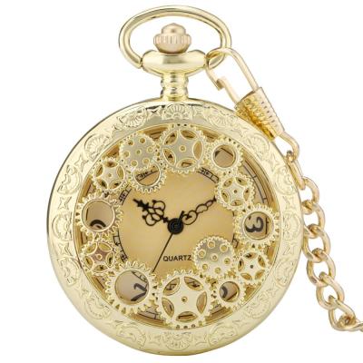 นาฬิกาควอตซ์ทรงกระเป๋ามีเกียร์กลวงทำจากทองแดงมีสีสไตล์สตรีมพังค์สร้อยคอนาฬิกา FOB นาฬิกาแฟชั่นนาฬิกาสร้อยคอวินเทจสำหรับผู้ชายผู้หญิง