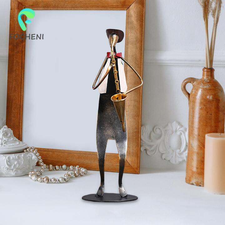 Focheni Iron Music Man Statue Model Musical Performer Figurine for Home