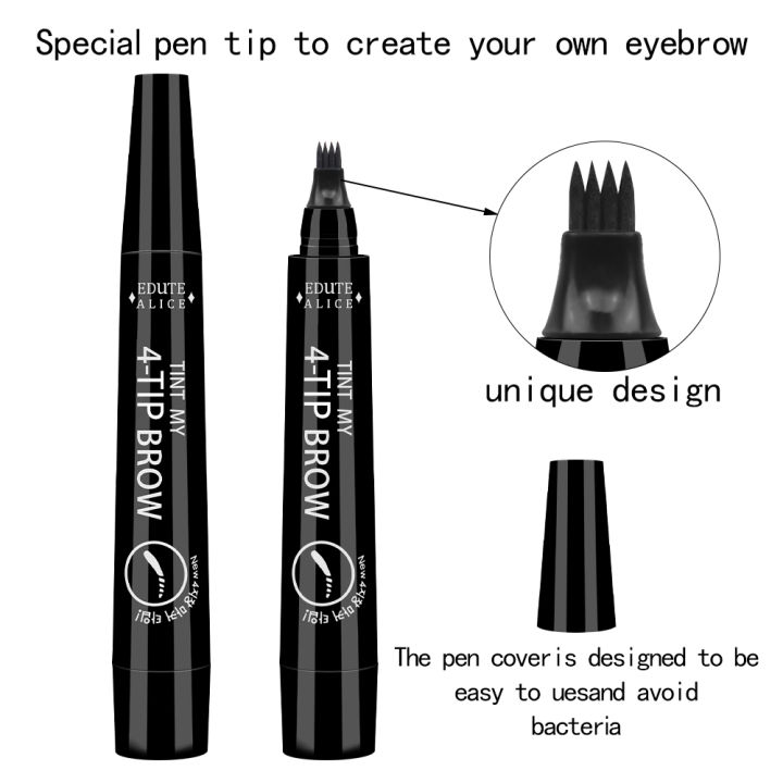 ปากกาสักคิ้วสีอ่อน-ดินสอเขียนคิ้วกันน้ำ4ปลายปากกาเขียนคิ้วติดทนนานปากกาเขียนคิ้วของเหลวธรรมชาติ
