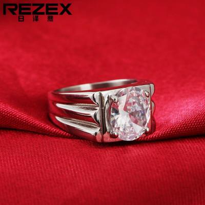 REZEX เครื่องประดับแฟชั่นแหวนแต่งงานเหล็กกล้าผสมไทเทเนียมผู้ชายแร่เซอคอนขนาดใหญ่เรียบง่าย