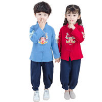 Boy Clothes for Kids Long-sleeve Traditional Chinese Children Clothing Boys Tang Suit Baby Girl Costumes Cotton Linen 2Pcs Shirt+Pant Clothes Set 2 3 4 5 7 8Year vnn