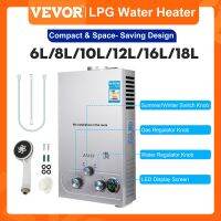 Spot Goods VEVOR LPG เครื่องทำน้ำอุ่น6L 8L 10L 12L 16L 18L แก๊สปิโตรเลียมเหลวโพรเพนบิวเทนชุดที่ต้มน้ำสแตนเลสสตีลเครื่องทำน้ำอุ่น