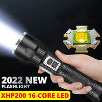 Torchlight XHP200ที่แข็งแกร่ง16-CORE LED ไฟฉายซัง USB ไฟฉาย5000เมตรยิงซูม18650 Power B ไฟฉายสำหรับตั้งแคมป์เดินป่า