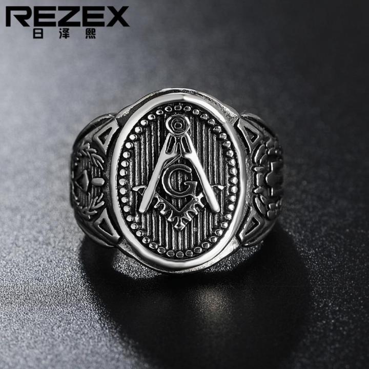 rezex-เครื่องประดับแฟชั่นบุคลิกภาพทองสมาชิกอิฐแหวนเหล็กไทเทเนียมผู้ชาย
