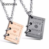 ZORCVENS โรแมนติก  "Love Story" หนังสือสร้อยคอคู่จี้สีดำ-Kalung Baja Tahan Karat สำหรับเครื่องประดับชายและหญิง