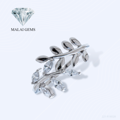 Malai Gems แหวนเพชร แหวนใบมะกอก เงินแท้ 925 เคลือบทองคำขาว ประดับเพชรสวิส CZ รุ่น 151-R2002 แถมกล่อง แหวนเงินแท้