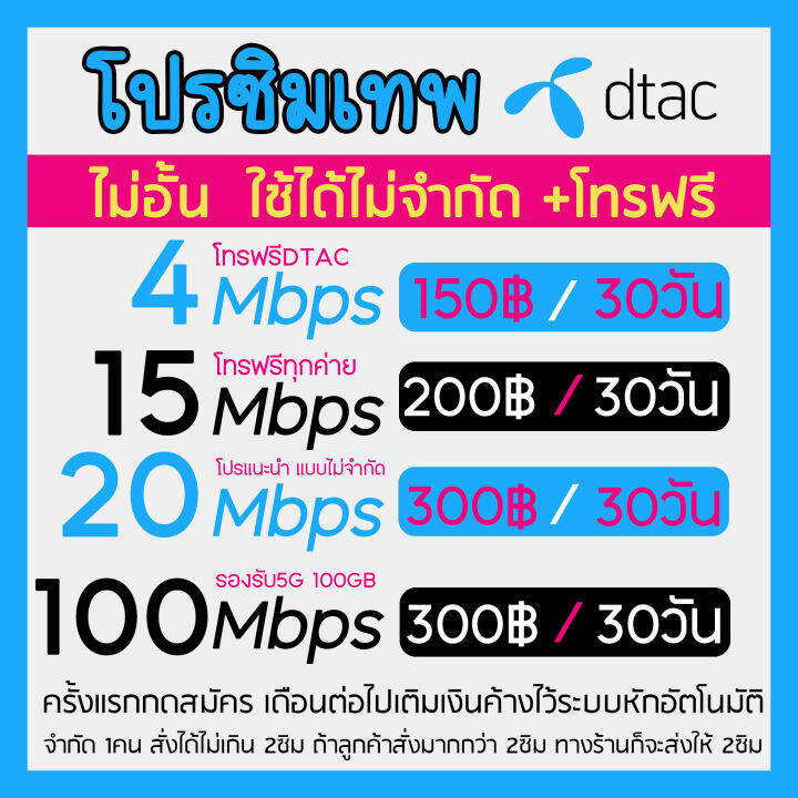 ซิมเน็ตDtac 30Mbps 20Mbps 15Mbps และ 4Mbps ไม่อั้นไม่ลดสปีด โทรฟรีทุกค่าย  มีให้เลือก 4 แบบ จำกัดการสั่งซื้อครั้งละไม่เกิน2ซิม | Lazada.Co.Th