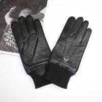（ At）ผู้ชาย39; S ถุงมือหนังกลับ HighGenuineFleece KnitWarm ลาย AviationDriving GlovesWinter