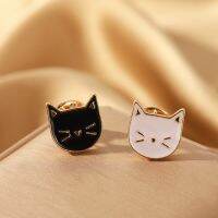 2pcs Gold Brooches For Men And Women Black White Oil Drip Cute Kitty Badge Hundred Pins Jewelry