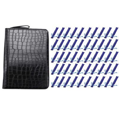 51 Pcs Pencil Bag: 50 Pcs Blue Velvet Single Pen Bag &amp; 1 Pcs PU Leather Black 48 Slots Pen Pouch Bag