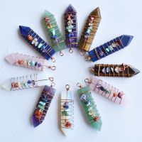 7 Chakra Reiki Handmade Wrap Pendulum Pendants Healing Crystal Natural Stone Amethysts Lapis Lazuli Point Sword Pendants 6pcs