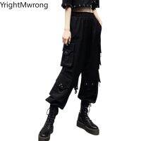 Elastic Waist Black Cargo Jogger Pant with Side PocketKpop High Streetwear Techwear Harajuku Punk Women Clothing Tracksuit y2k