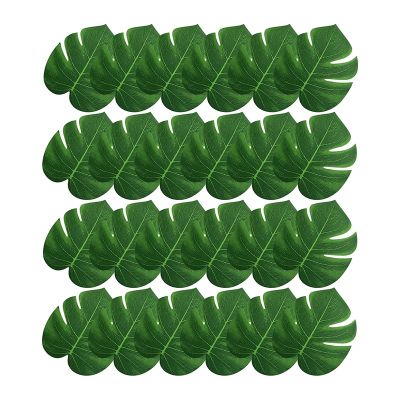 24 Pcs 8 Inch Artificial Palm Leaves, Tropical Faux Leaves Green Faux Monstera Leaves for Hawaiian Jungle Party Safari