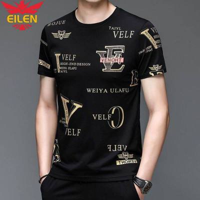 EILEN เสื้อยืดเสื้อแขนสั้นผ้าไหมน้ำแข็งสำหรับผู้ชาย,เสื้อยืดคอกลมแขนครึ่งฤดูร้อนแฟชั่น2022 1/2เสื้อแบบหลวม