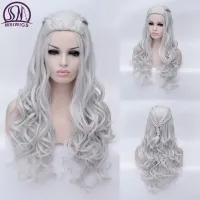 MSIWIGS Synthetic Long Silver White Braided Curly Wigs Cosplay Halloween Hollywood Blonde for Women Hair Heat Resistant Wig  Hair Extensions Pads