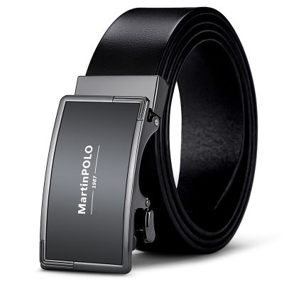MartinPOLO mens Automatic Belt Genuine Leather Belts with Alloy Buckle Black Strap Natural Cowskin casual belt MP01801P