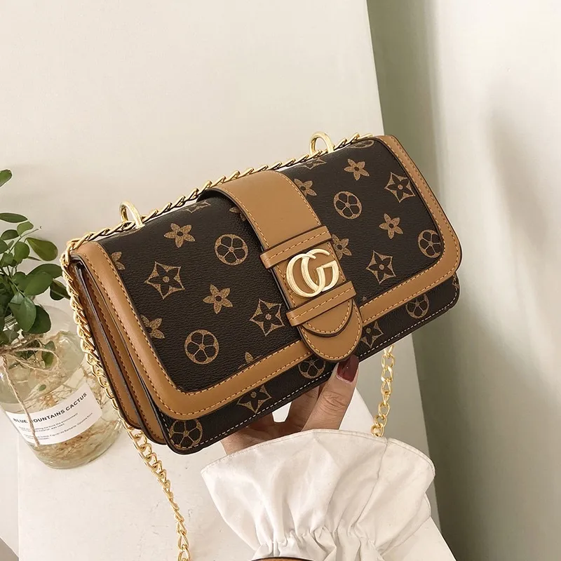 Luxury Leather Lady Sling Chain One Shoulder Messenger Bag Handbag