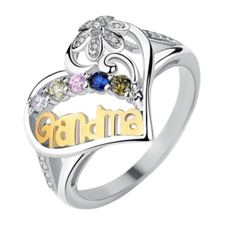 แหวนเซอร์คอนรูปตัวอักษรสีสันสดใสรูปหัวใจใหม่แหวนสีแนวเครื่องประดับแฟชั่นจาก-euramerican