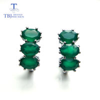 TBJ,natural green agate jewelry set ring and earring in 925 sterling silver fine jewelry for women daily wear as Valentine gift