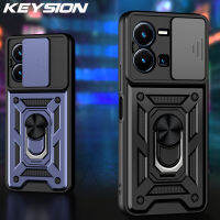 KEYSION เคสเกราะกันกระแทกซิลิโคนสำหรับ VIVO Y35 + PC ฝาหลังโทรศัพท์มีห่วงป้องกันเลนส์กล้องสไลด์สำหรับ VIVO Y35 4G