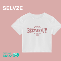 เสื้อยืดคอปกกลมผ้าฝ้ายพิมพ์ตัวอักษรแขนสั้นสำหรับผู้หญิง SELVZE