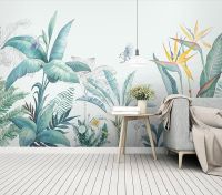 ❒◙ Decorative wallpaper Hand-painted tropical rain forest plant background wall painting