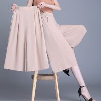 ☄◙☃ Calf Length Pants /Knee Length Summer Chiffon Women 39;s High Waist Casual Skirt Pants Korean Fashion Baggy Vintage Wide Leg Pants