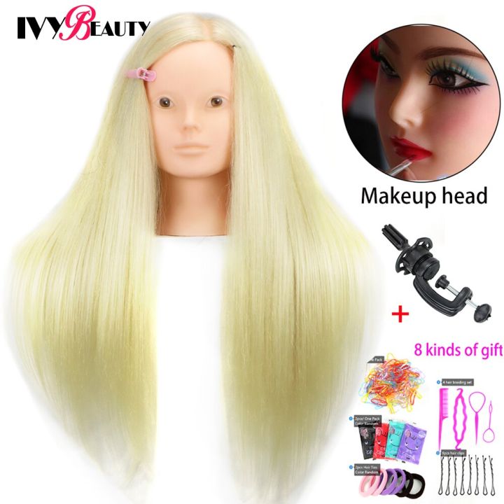 60cm Long Real Human Hair Salon Hairdressing Cosmetology Mannequin Head  Training Practice Doll Head + Fixed Clip (Hairdressing / Hair Styling /  Makeup)
