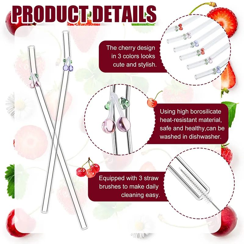 TakeJoy High Borosilicate Glass Drinking Straws Reusable Bar Tool for  Coffee Mug Tea Beer Cocktail Smoothies Juices Cherry Home Party