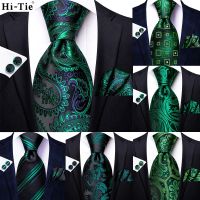 Hi-Tie Teal Green Mens Tie Floral Paisley Silk Wedding Necktie Pocket Square Set Party Business Fashion Designer Dropshipping