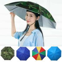 [hot]Portable Rain Umbrella Hat Foldable Outdoor Sun Shade Hiking Beach Fishing Headwear Umbrella Camping Hats Waterproof Head O6O9