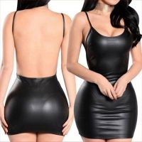 ✈✿❍ jiyi946012824 Faux Leather Backless Short Wet Bodycon Push Up