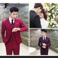 Jane ชุดสูทผู้ชายเกาหลี 3 ชิ้นขนาดใหญ่สูทสลิมฟิตชุดแต่งงานเจ้าบ่าว เสื้อสูท + กางเกง + เสื้อกั๊ก