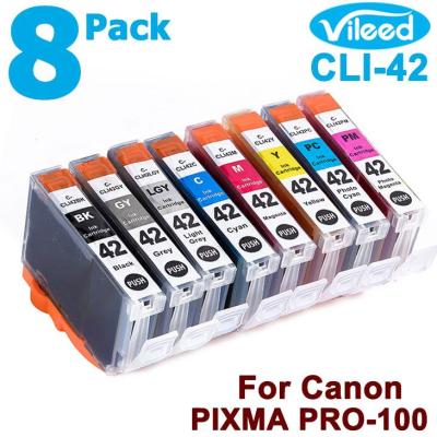 Compatible 8 Pack CLI-42 Ink for Canon Full Set  Print Cartridge 42 CLI42 BK Black + GY Gray ( Grey ) + LGY Light Gray + C Cyan + M Magenta + Y Yellow + PC Photo Cyan + PM Photo Magenta Inkjet for PIXMA PRO-100 PRO100 Printer