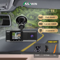 Asawin T5 ภายในและภายนอก 3 ช่อง Dash Cam 3 กล้อง Car Monitoring Fhd 1080P+1080P+480P สำหรับ Taxi Uber