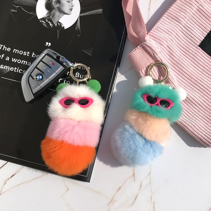 cw-real-rex-fur-pompom-keychain-with-sunglasses-and-knit-hat-insect-beach-purse