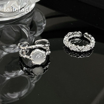 บริสุทธิ์โอปอลแหวนหินธรรมชาติสำหรับผู้หญิงผิดปกติ R Hinestone สองชั้นแหวนสไตล์เกาหลีที่เรียบง่ายสง่างามเปิดแหวนหญิงเครื่องประดับของขวัญ